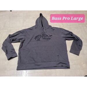 Bass Pro Shops Gray Hoodie Large Mens Fishing Angler Outdoors Sweatshirt